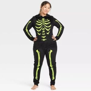 NWT Hyde & EEK! Black Women's Glow-in-the-Dark Skeleton Halloween Union Suit New